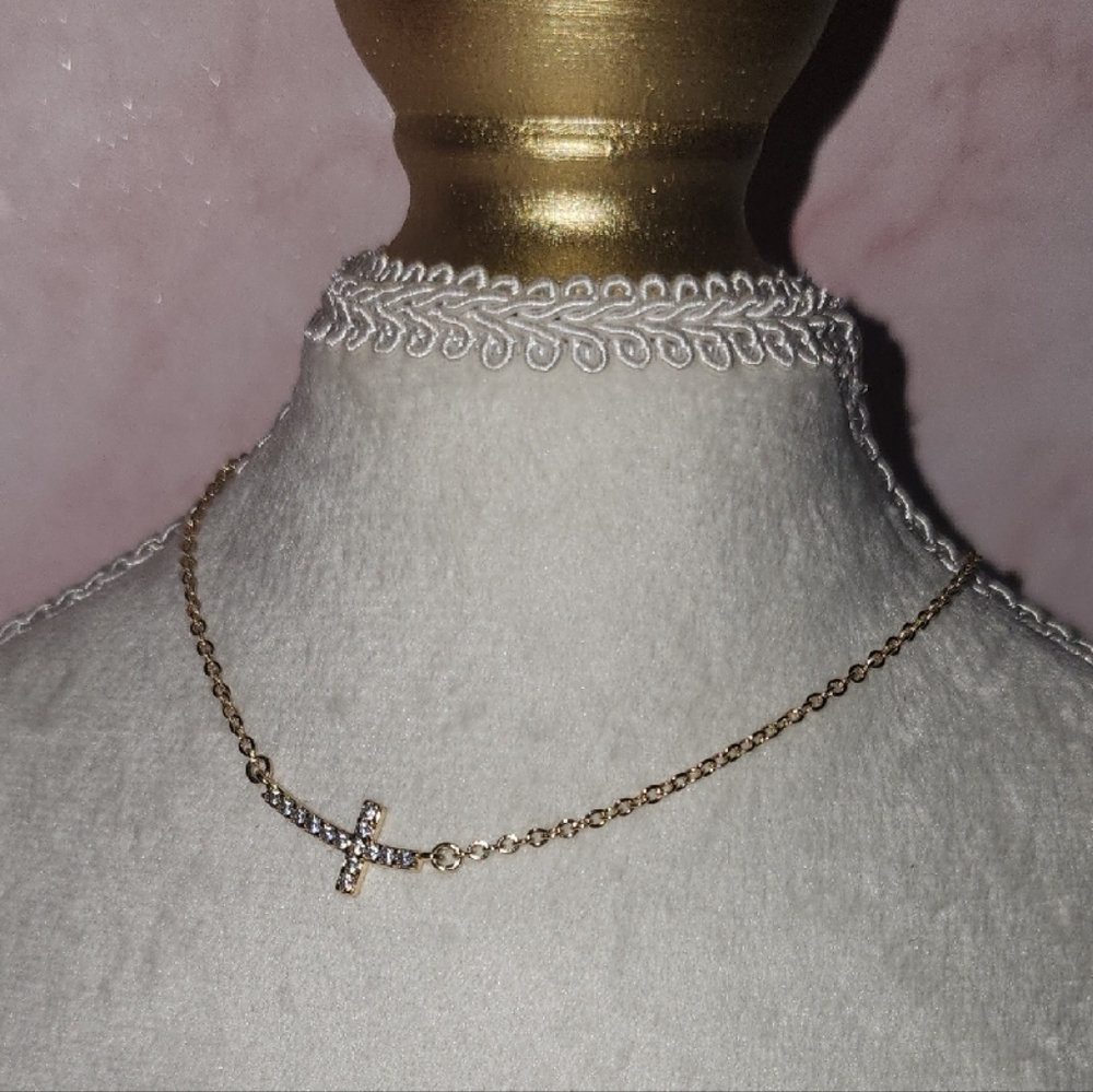 Park Lane Dainty Sacred Cross Elegant Gold and Cz Cross Necklace